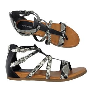 Nine West Snakeskin Faux Leather Strappy Caila Gladiator Sandal Black Gray 9.5M